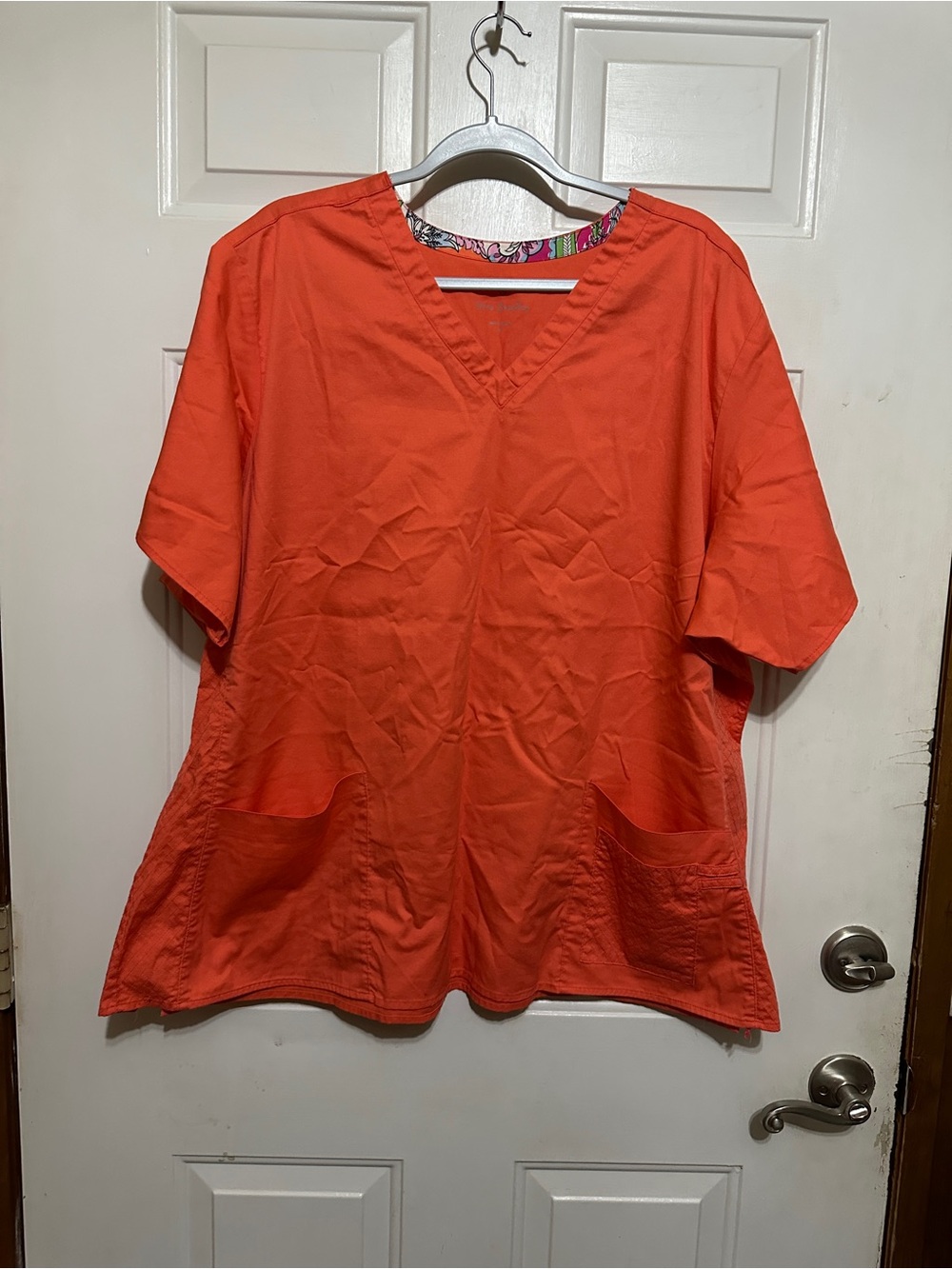 Vera Bradley Orange V Neck Short Sleeve Scrub Top Shirt Hospital Women Size 3X
